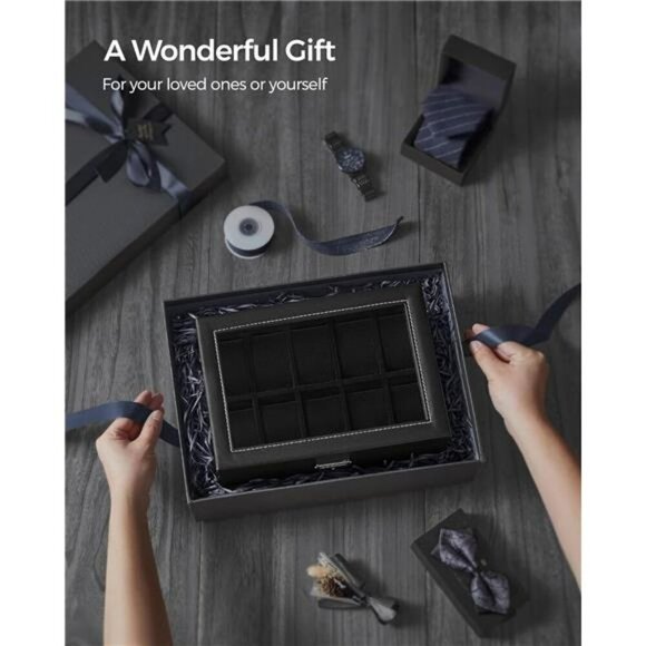 20 Slot Watch Box 2 Layer Glass Top Lockable Display Case Jewelry Organizer - Picture 7 of 8